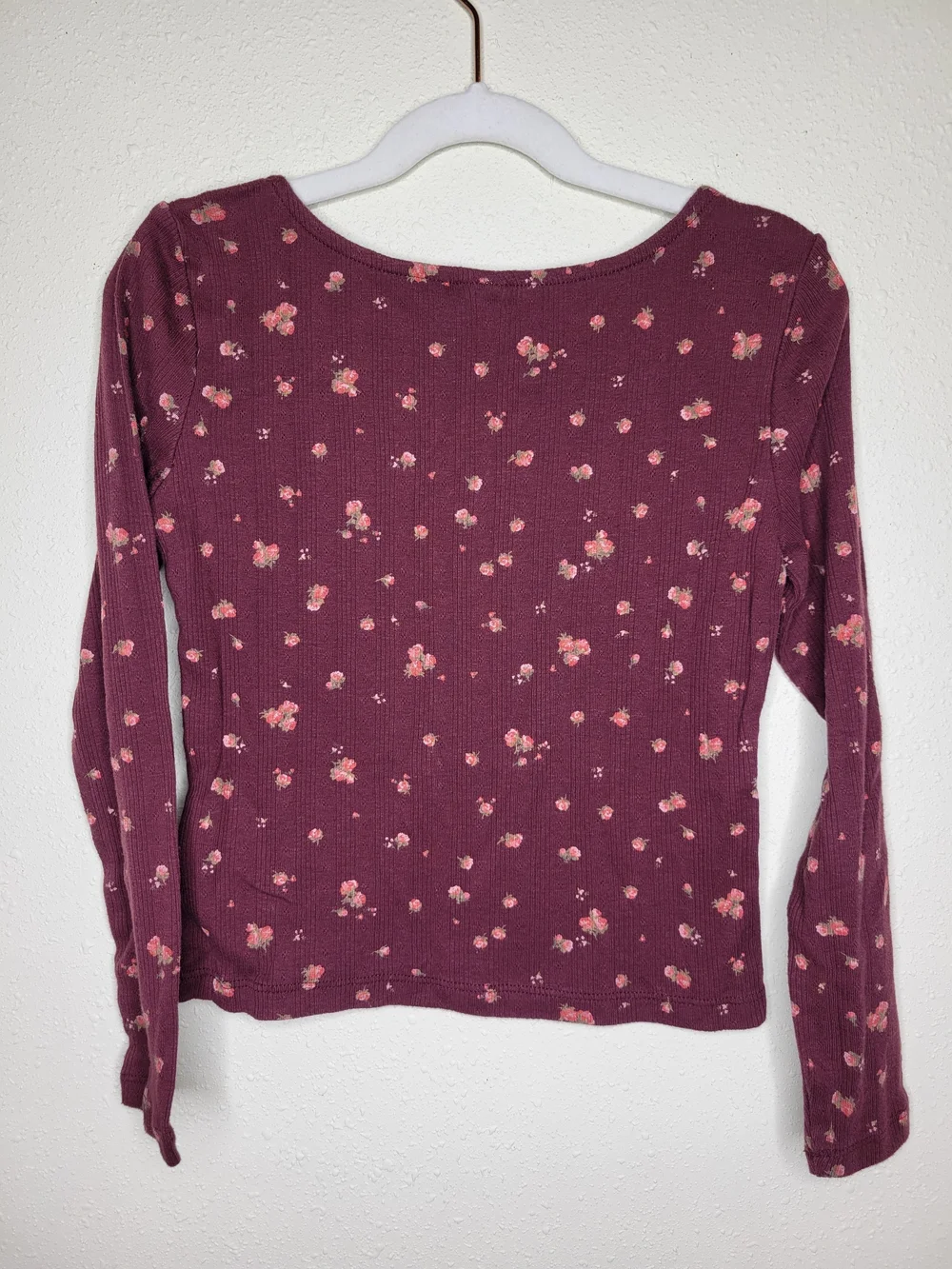 Old Navy Burgundy Floral Ribbed Long Sleeve Top